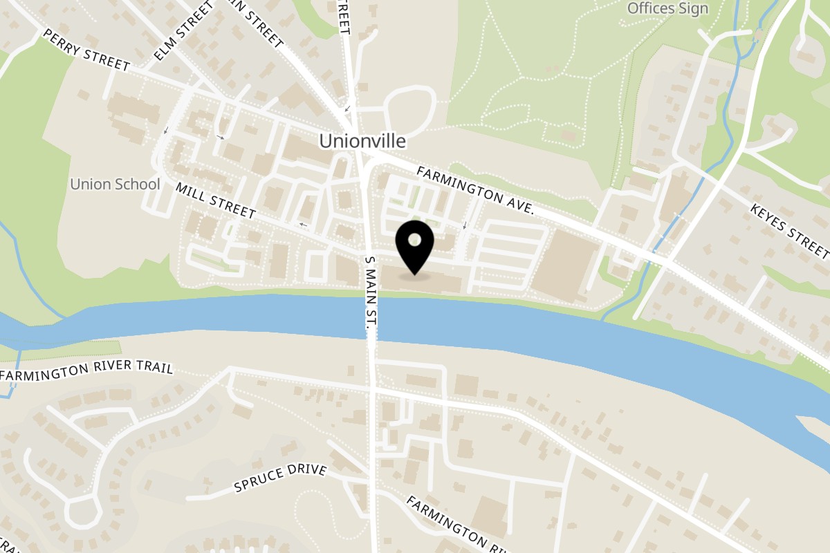 Map showing the location of Peoples Choice Pizza Unionville on 45 S Main St in Farmington