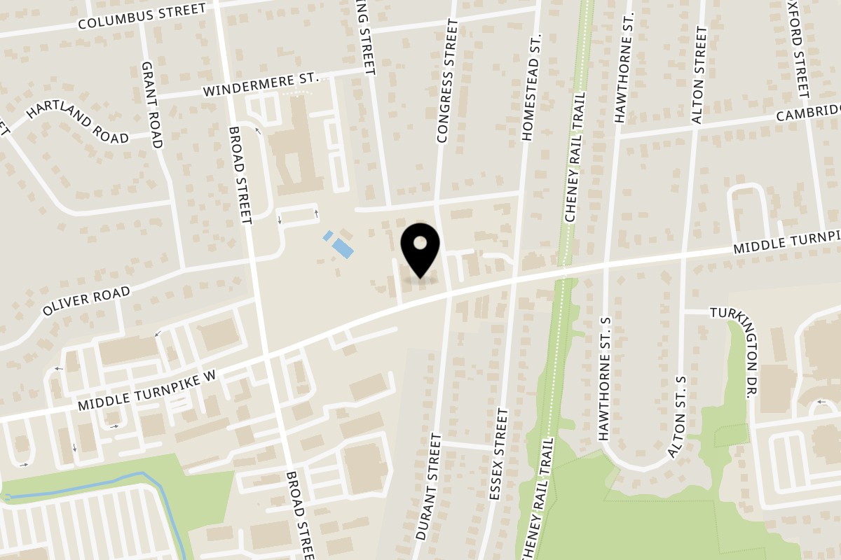 Map showing the location of Peoples Choice Pizza Manchester on 179 Middle Turnpike W in Manchester
