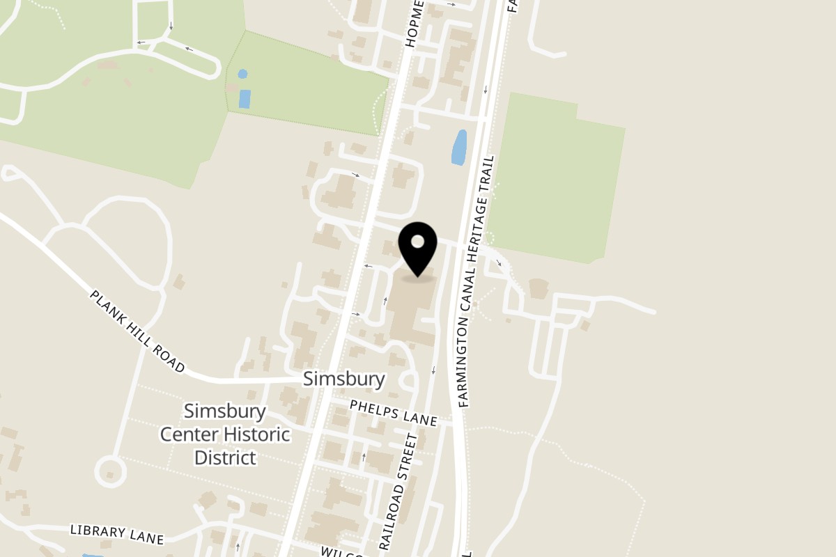 Map showing the location of Peoples Choice Pizza Simsbury on 836 Hopmeadow St in Simsbury